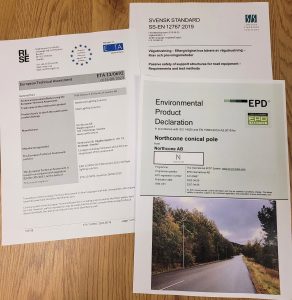 Dokument, dokumentpapper, ISO certifikat för beslysningsstolpar Documents for ISO Certificates regarding lightpoles for roads and trafics.